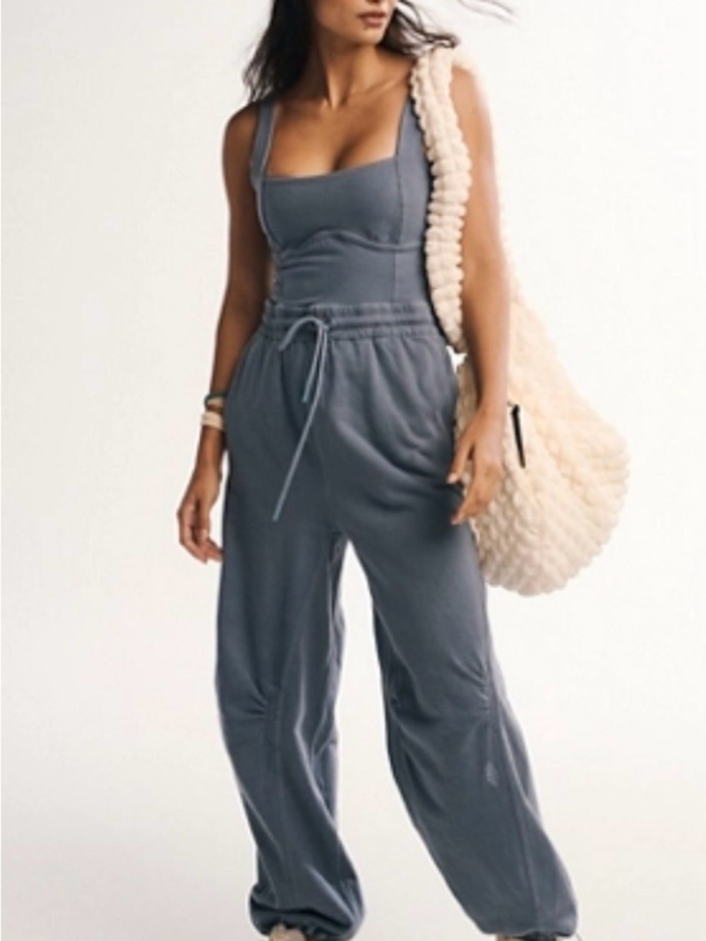 Free People Navy Blue Drawstring Track Jumpsuit - Picture 4 of 5